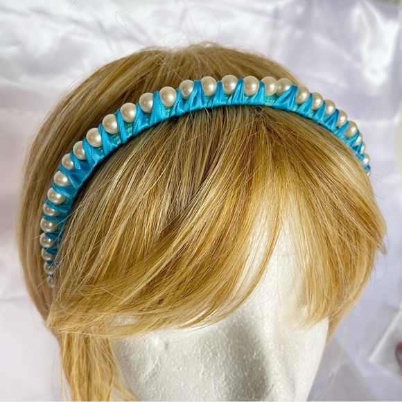 New Women and Girls Satin Hair Band Accessories Hand made blue With White pearls - Picture 11 of 11